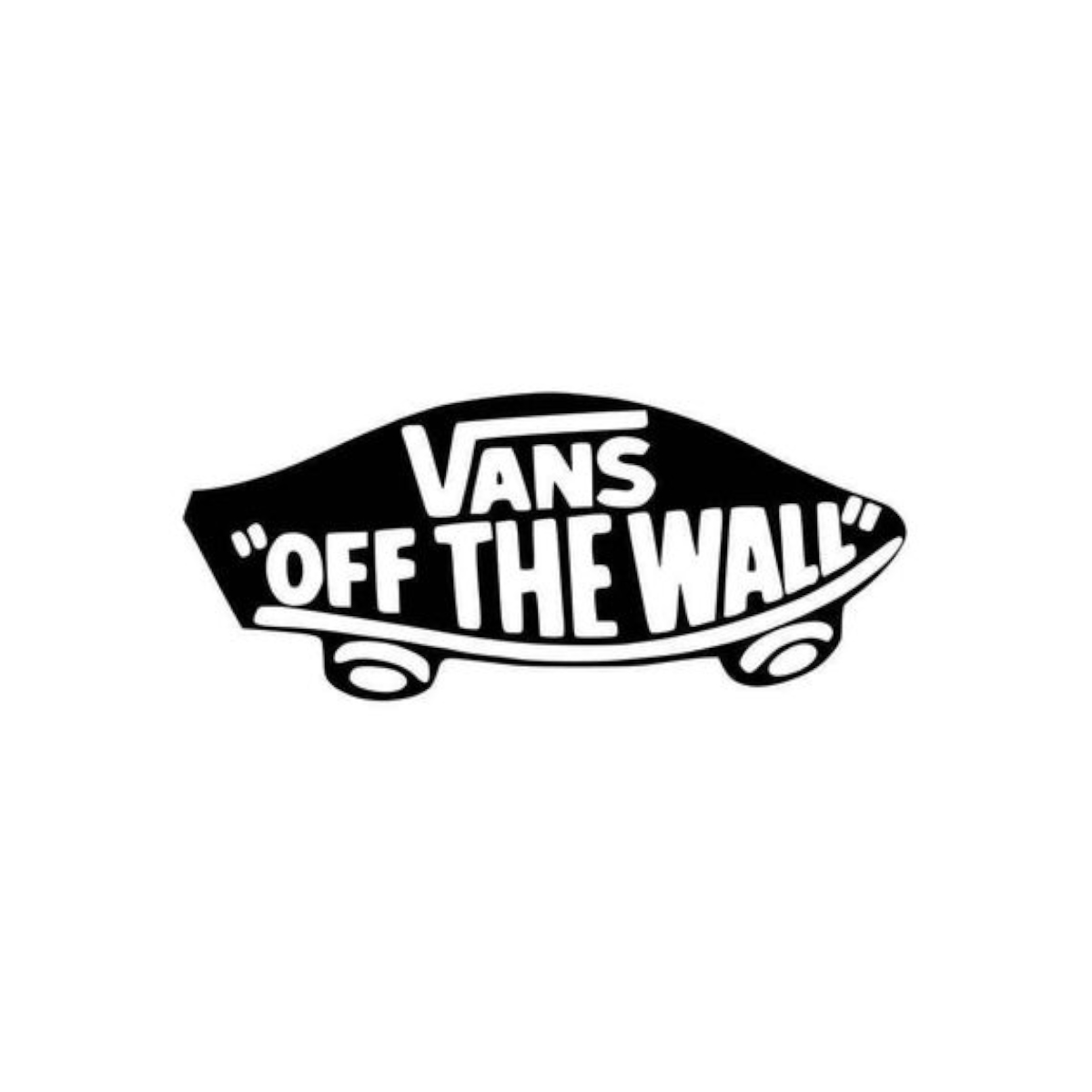 Logo de la marca Vans en color blanco y negro, debajo de este su lema Of the Wall